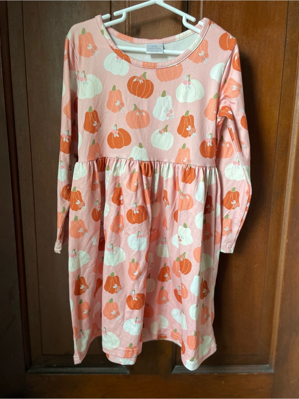 girls 7-8 long sleeve pink dress with pumpkins - Picture 1 of 6
